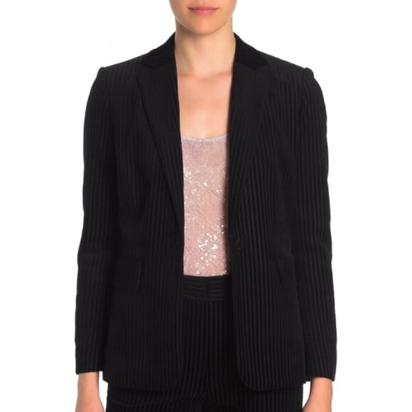 FRAME Textured-Stripe Velvet Blazer Jacket, Noir Black - Picture 1 of 2